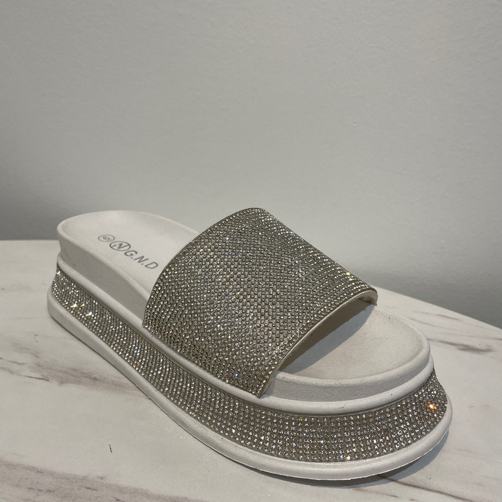Women's Wedge  Sandals Rhinestone  Sandal Slip on Slides for Daily Ds38
